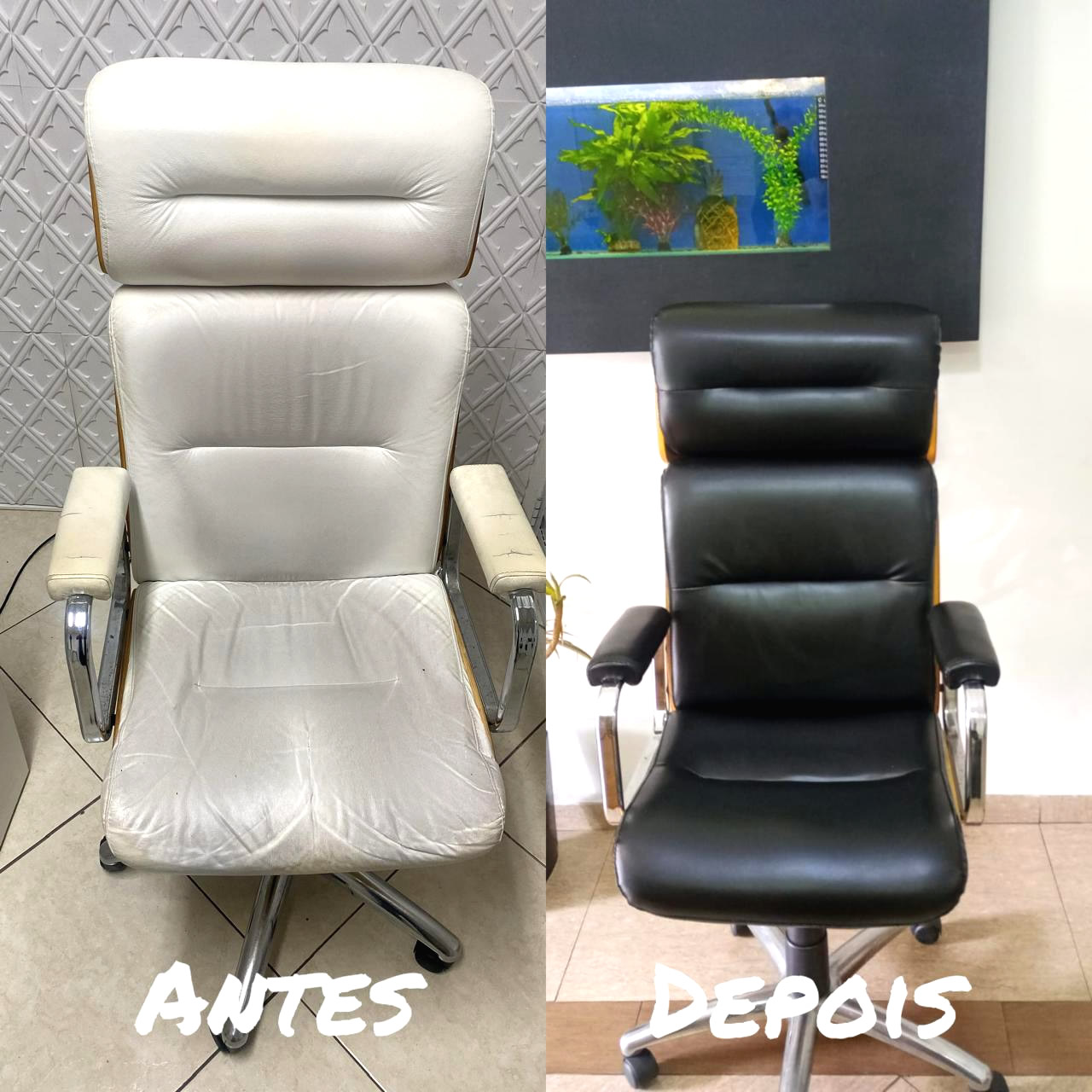 Foto Poltrona Velha Escritório antes e depois da Reforma